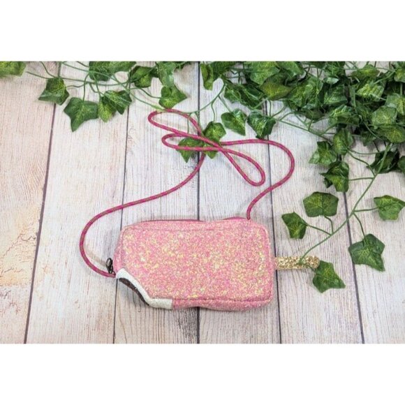 J. CREW Girls Crewcuts Purse Popsicle Pink Glitter Zip Bag Mini Long Strap - Picture 1 of 8